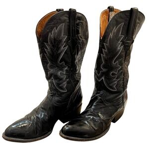 Cuadra Western Cowboy Boots Mens 7.5 Pointed Snip Toe Black Leather Embroidery